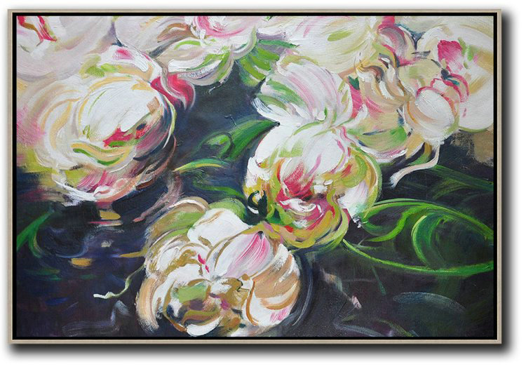 Horizontal Abstract Flower Painting Living Room Wall Art #ABH0A21 - Click Image to Close